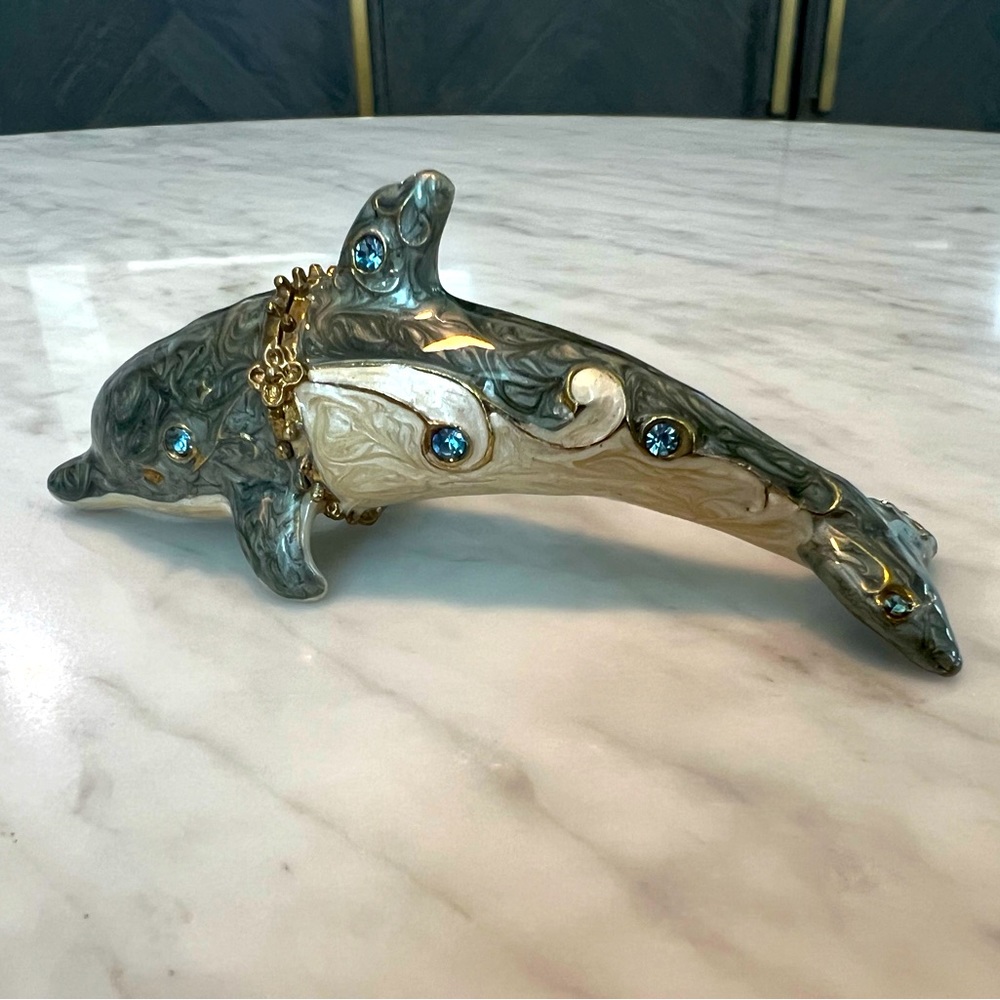 Enameled Dolphin Trinket Box with crystal embellishments.
